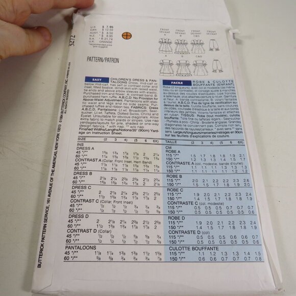 Butterick 3272 Clothing Pattern Child Dress, Bloomers - Pantaloons UNCUT - Picture 7 of 9